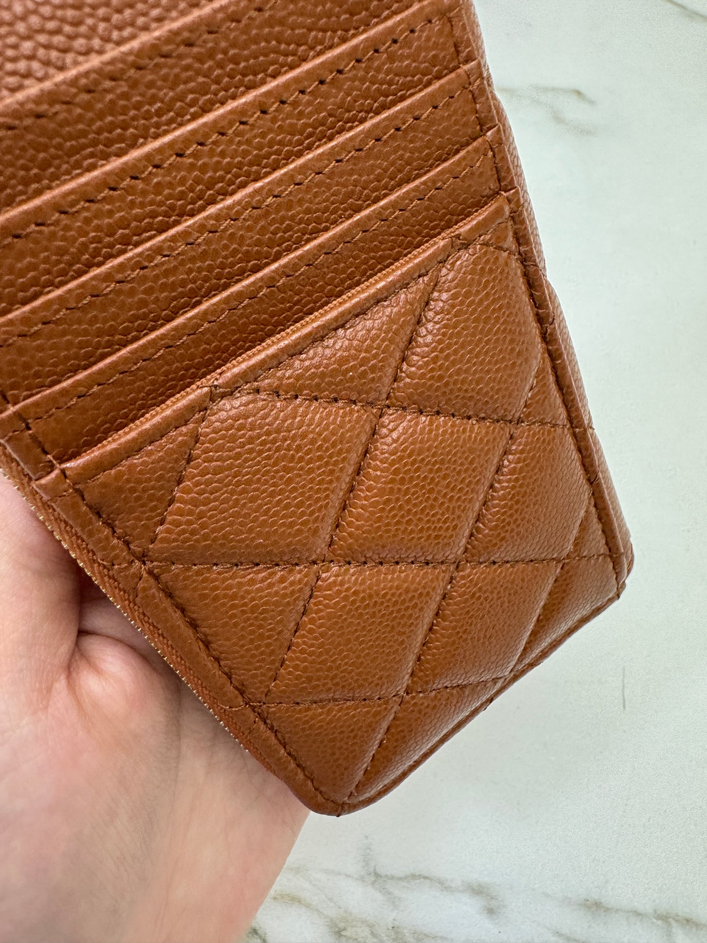 CHANEL L型拉鏈小錢包 焦糖棕