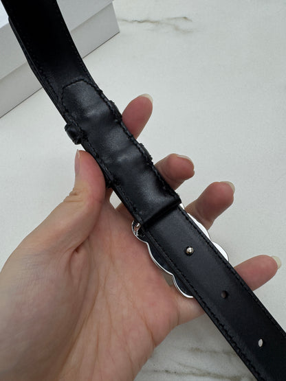 CELINE 凱旋門皮帶黑銀 2.5cm