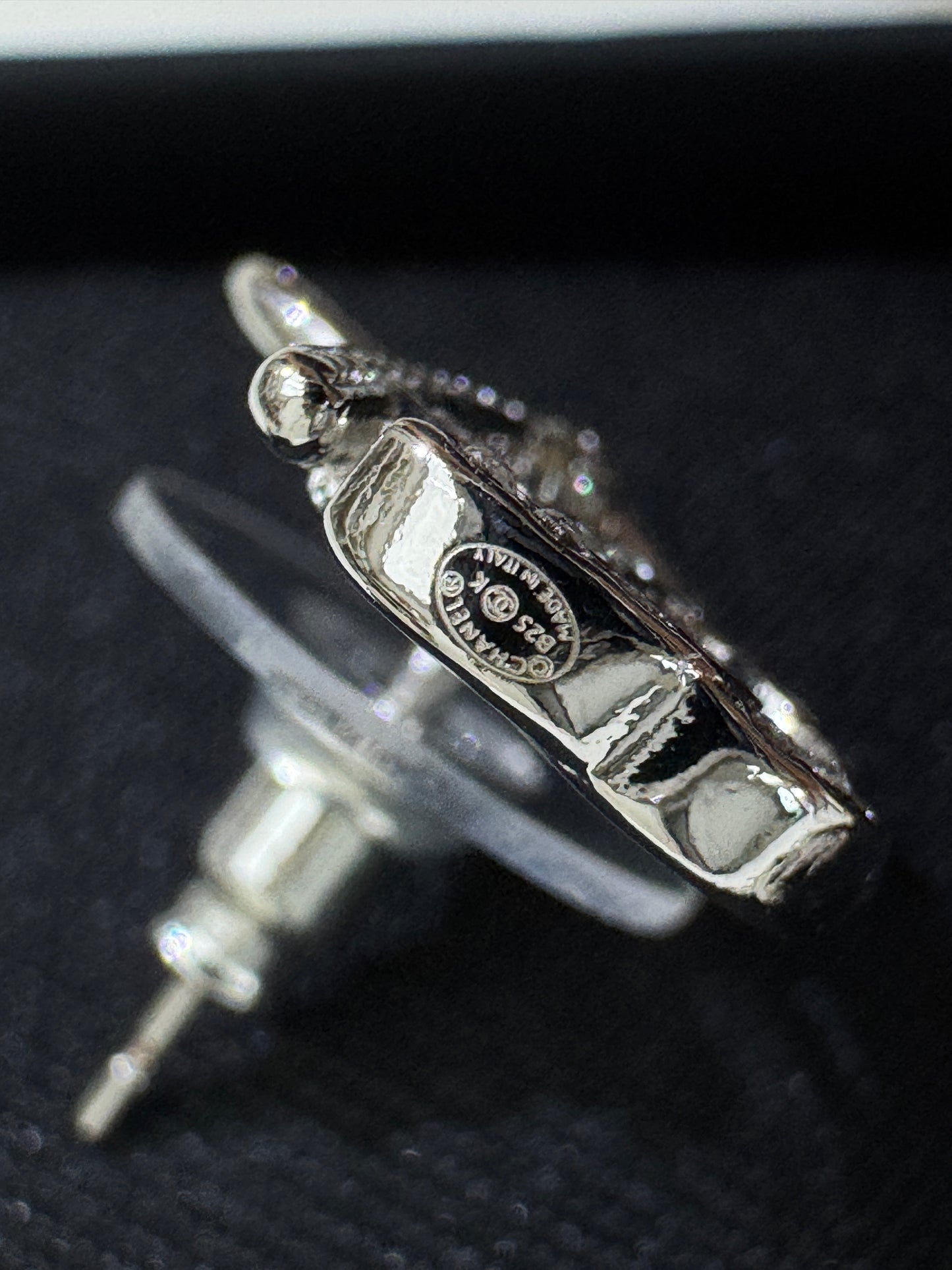CHANEL 25K 蝴蝶結耳環 銀色