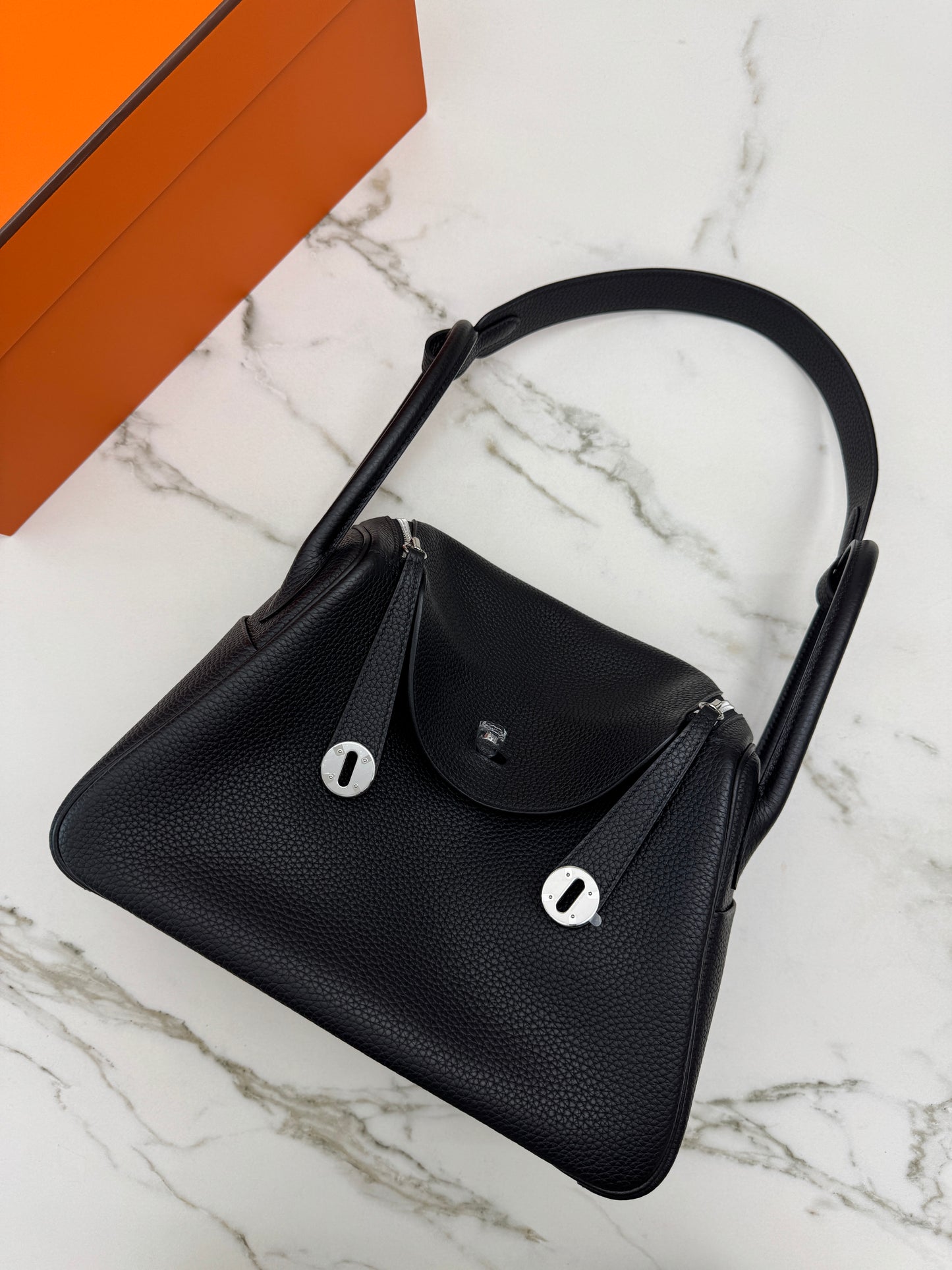 HERMES Lindy30 黑銀 TC Noir PHW