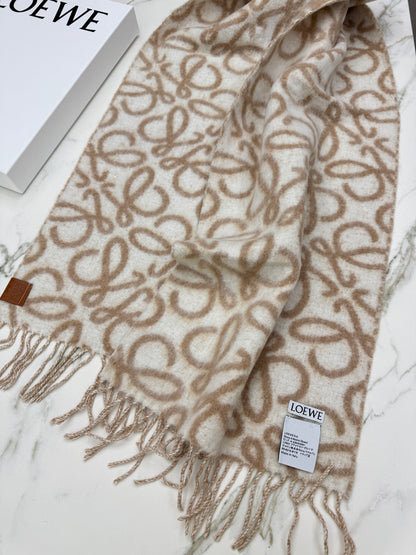 LOEWE 羊駝毛雙面Scarf 奶茶色