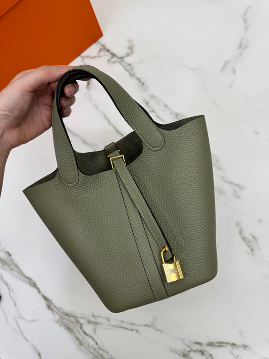 HERMES Picotin Lock 18 鼠尾草綠金扣 Q1 Sauge GHW￼
