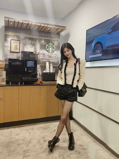 CHANEL 亮面皺牛皮 菱格馬丁靴 大logo