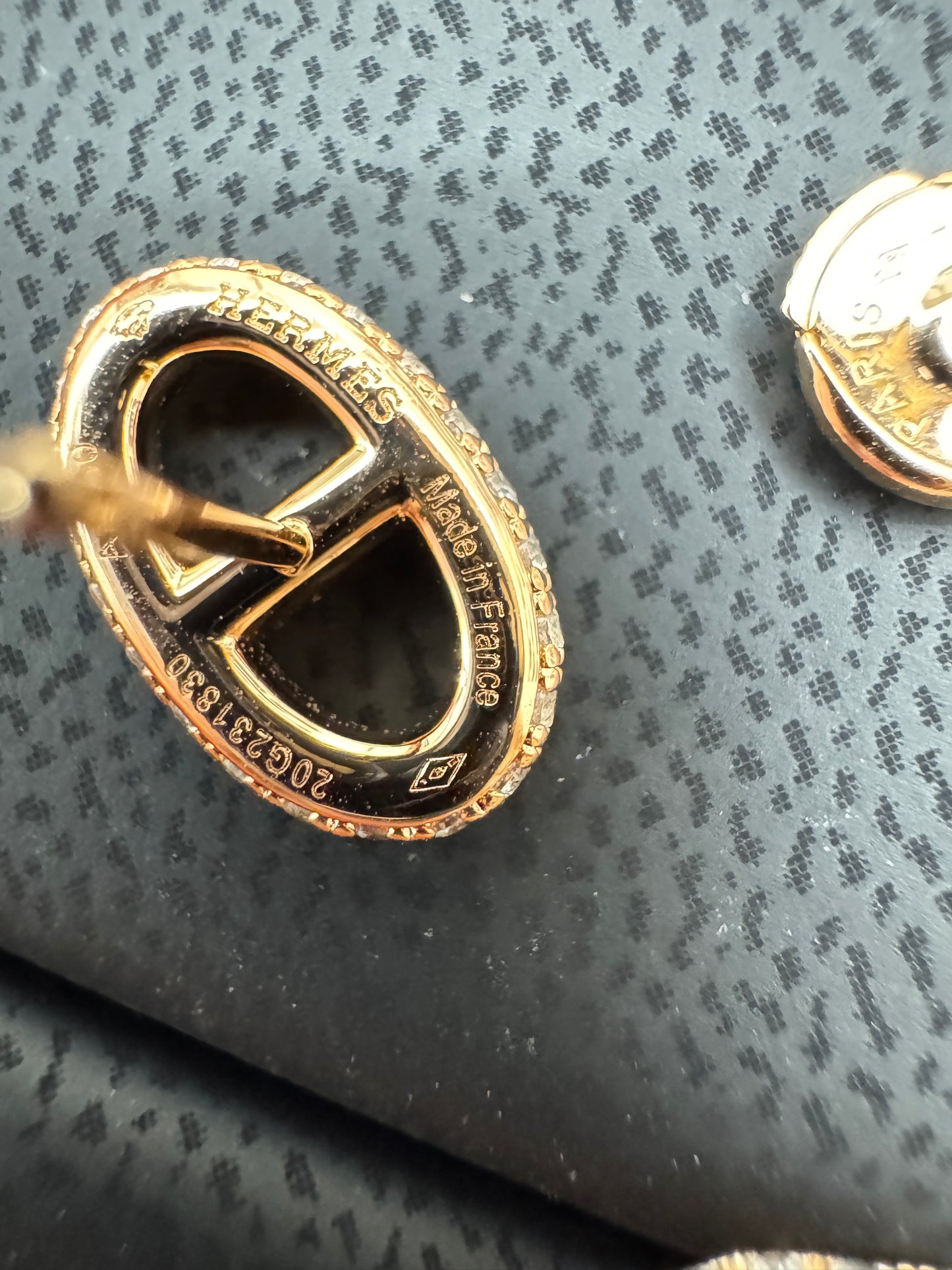 HERMES 豬鼻滿鑽玫瑰金耳環