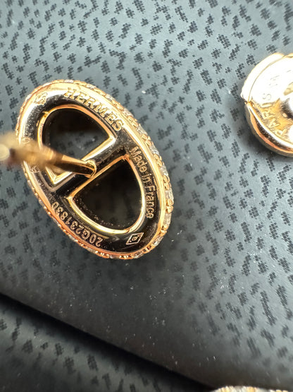 HERMES 豬鼻滿鑽玫瑰金耳環