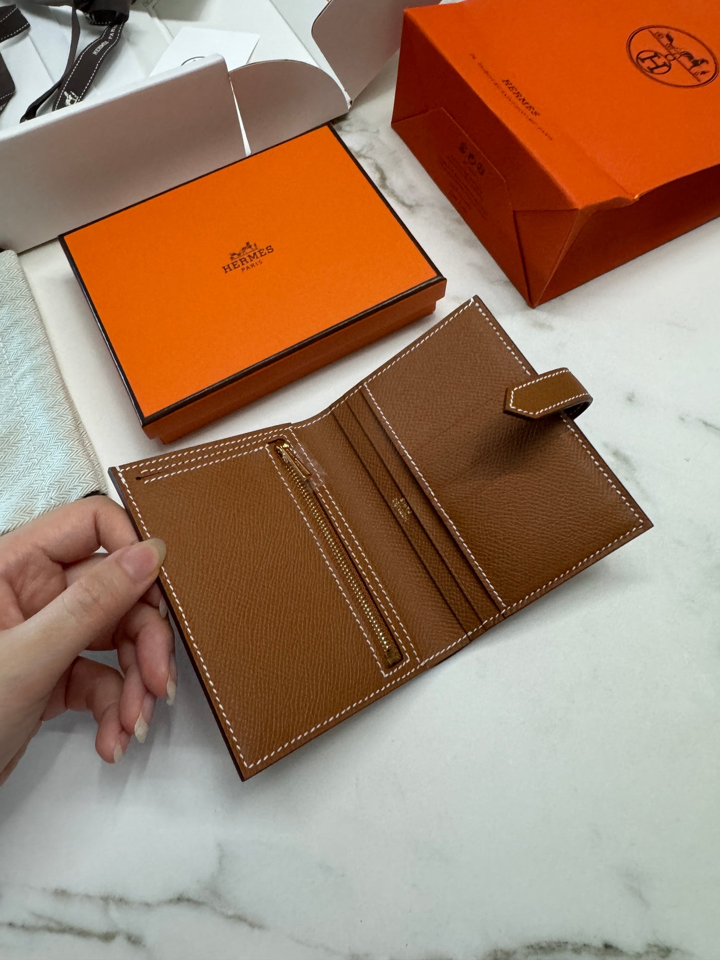 HERMES Bearn Compact Wallet 金棕色 金扣 Gold