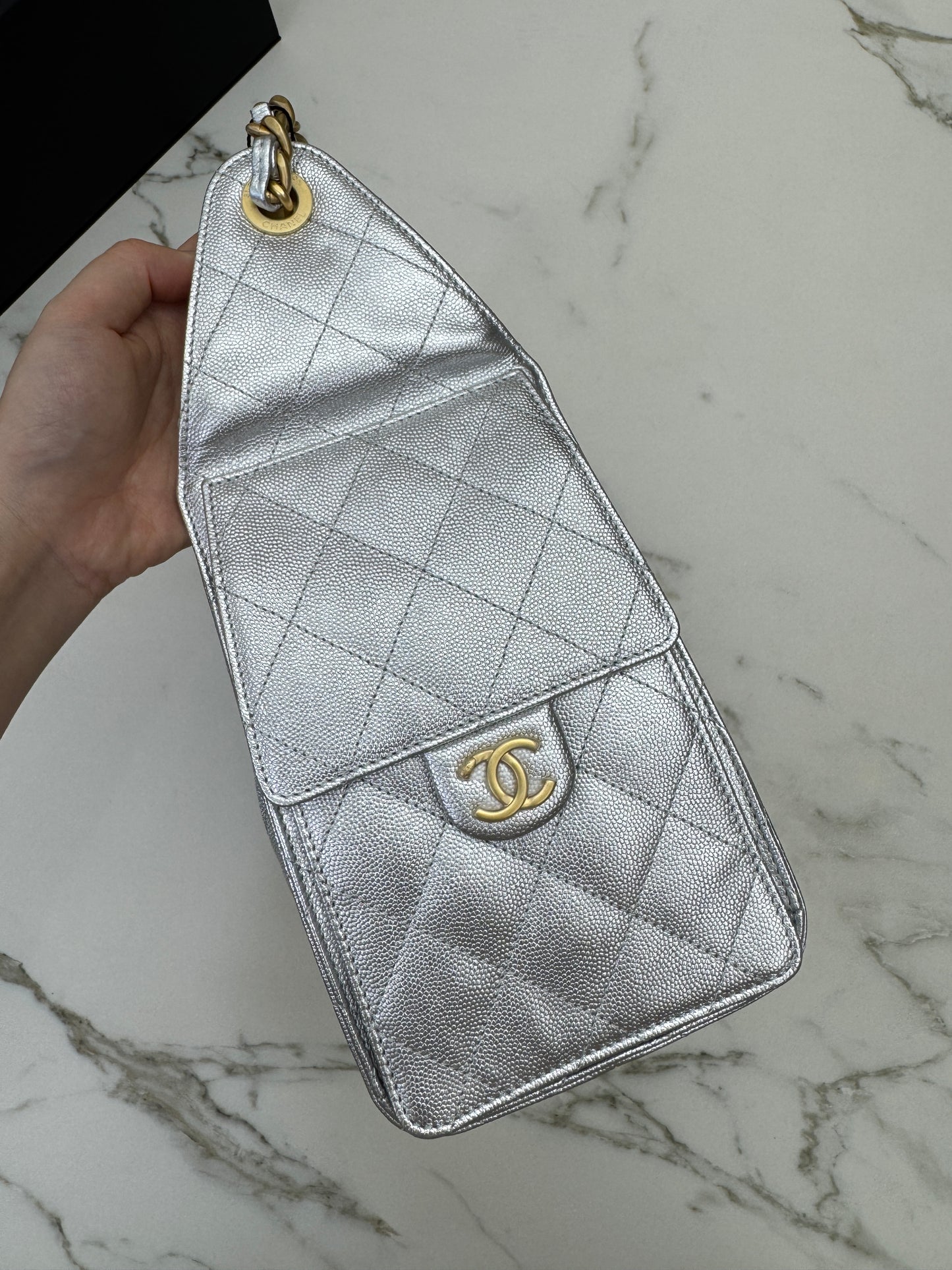 CHANEL 25Bag Small 銀色荔枝皮