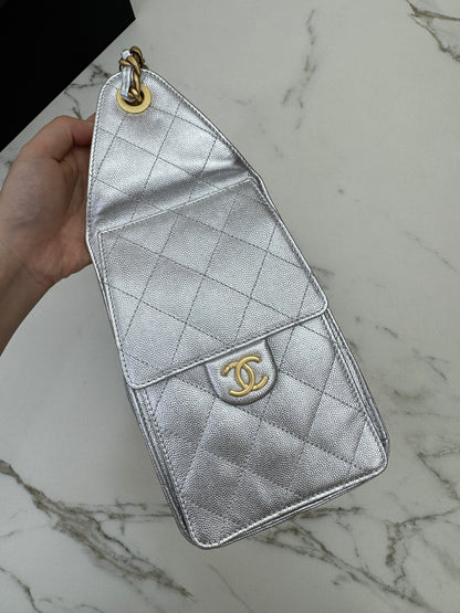 CHANEL 25Bag Small 銀色荔枝皮