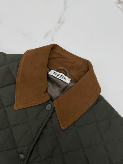 MIU MIU 麂皮領夾棉短外套 軍綠藍