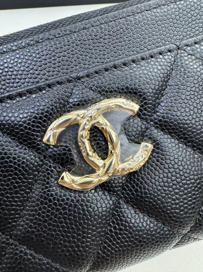 CHANEL 雕刻扣L型拉鏈小錢包