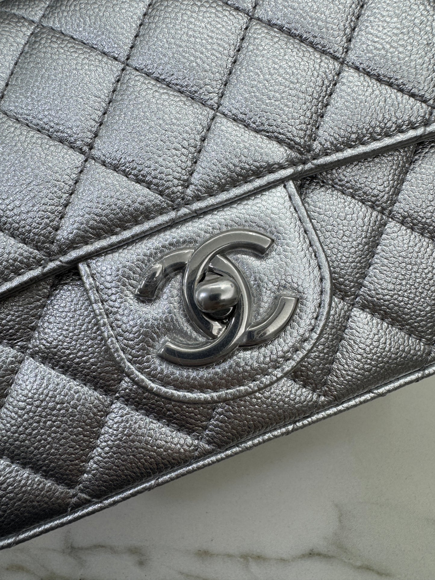 CHANEL 25B調節扣 銀色方胖子 Mini CF Square Caviar Calfskin