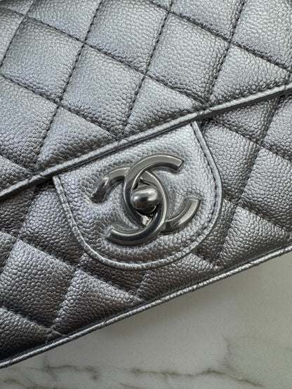 CHANEL 25B調節扣 銀色方胖子 Mini CF Square Caviar Calfskin