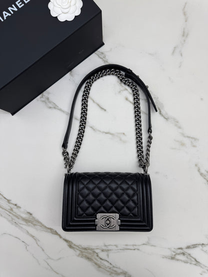 CHANEL Leboy 20cm 黑銀荔枝牛皮