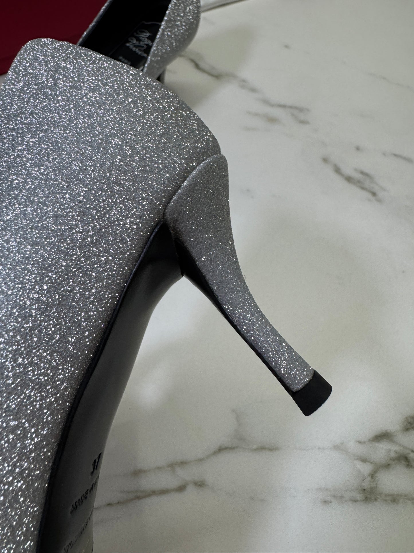 RV 銀色細閃 鑽扣高跟鞋 6cm