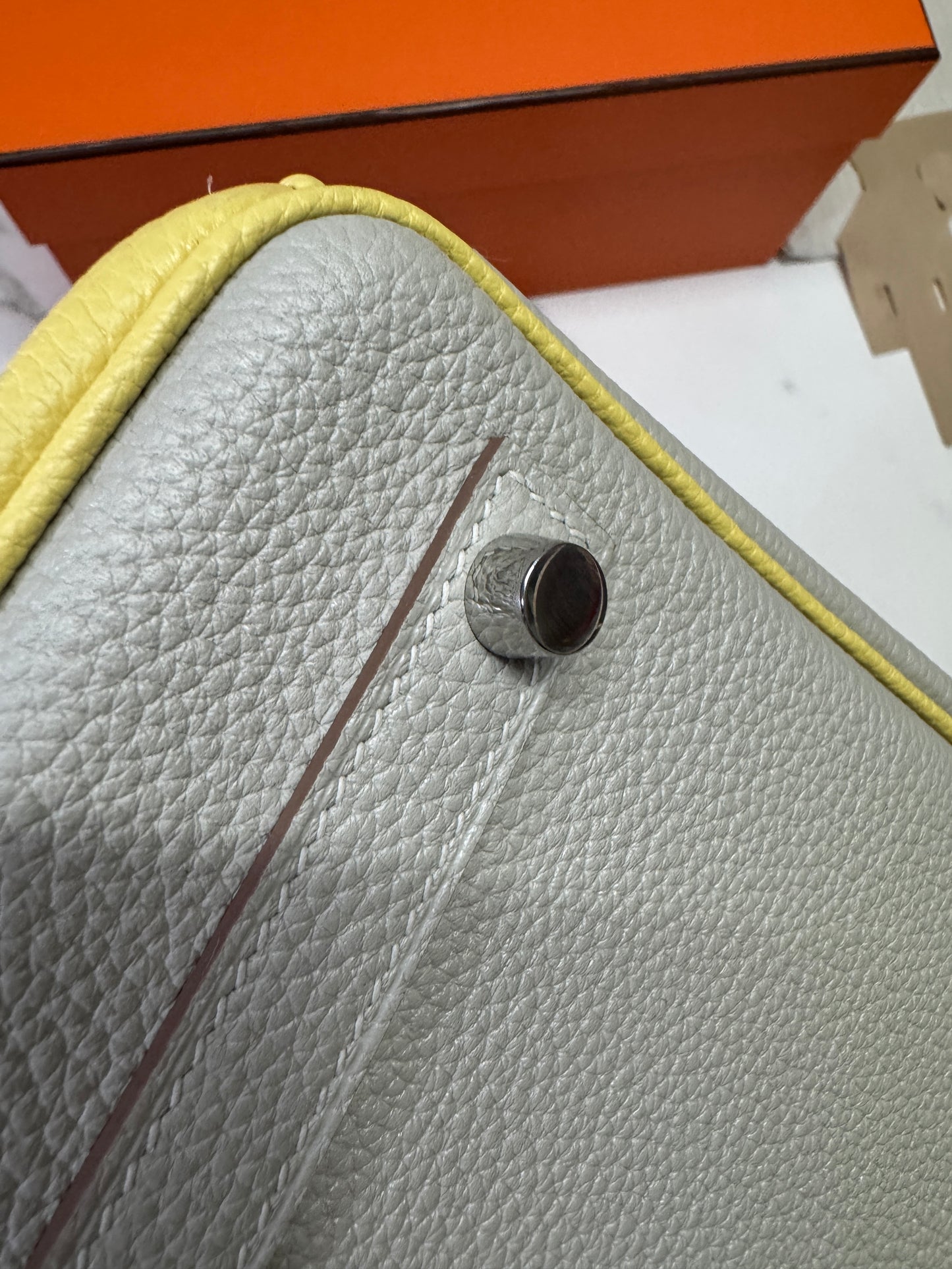HERMES Birkin25 SO 珍珠灰拼小雞黃 Togo PHW