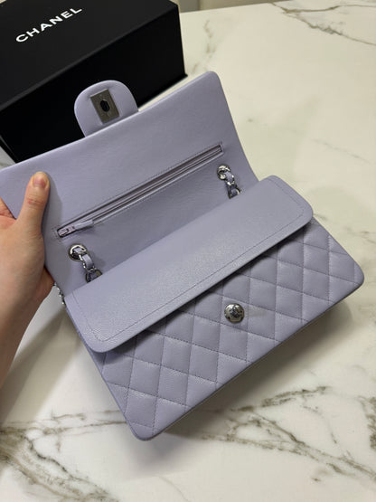 CHANEL CF25 Medium 21K香芋紫銀扣 牛皮 caviar