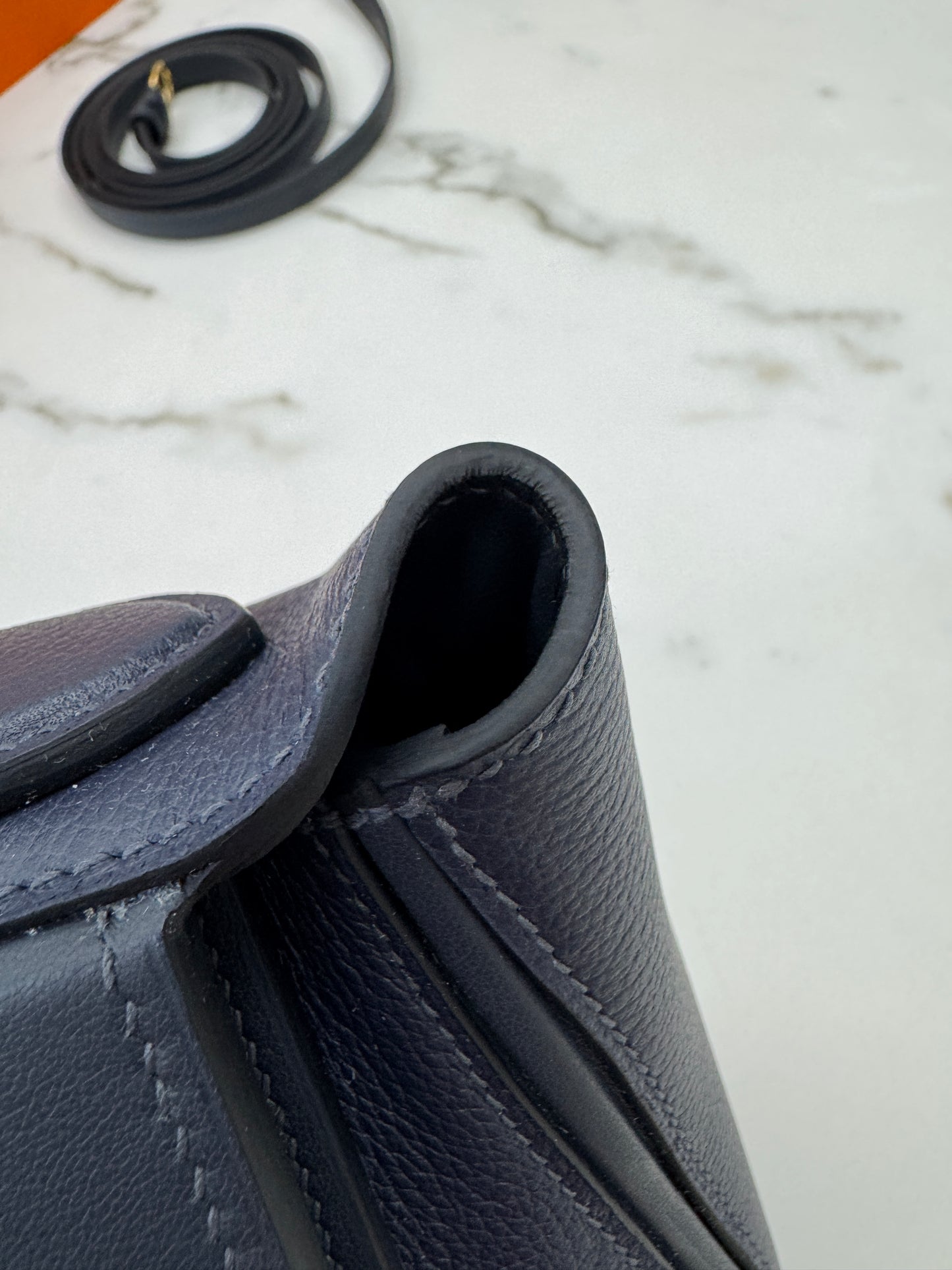 HERMES Mini 2424 午夜藍金扣 Evercolor 2Z Bleu Nuit GHW