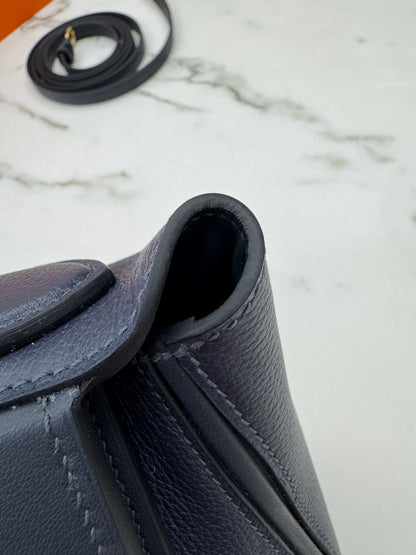 HERMES Mini 2424 午夜藍金扣 Evercolor 2Z Bleu Nuit GHW