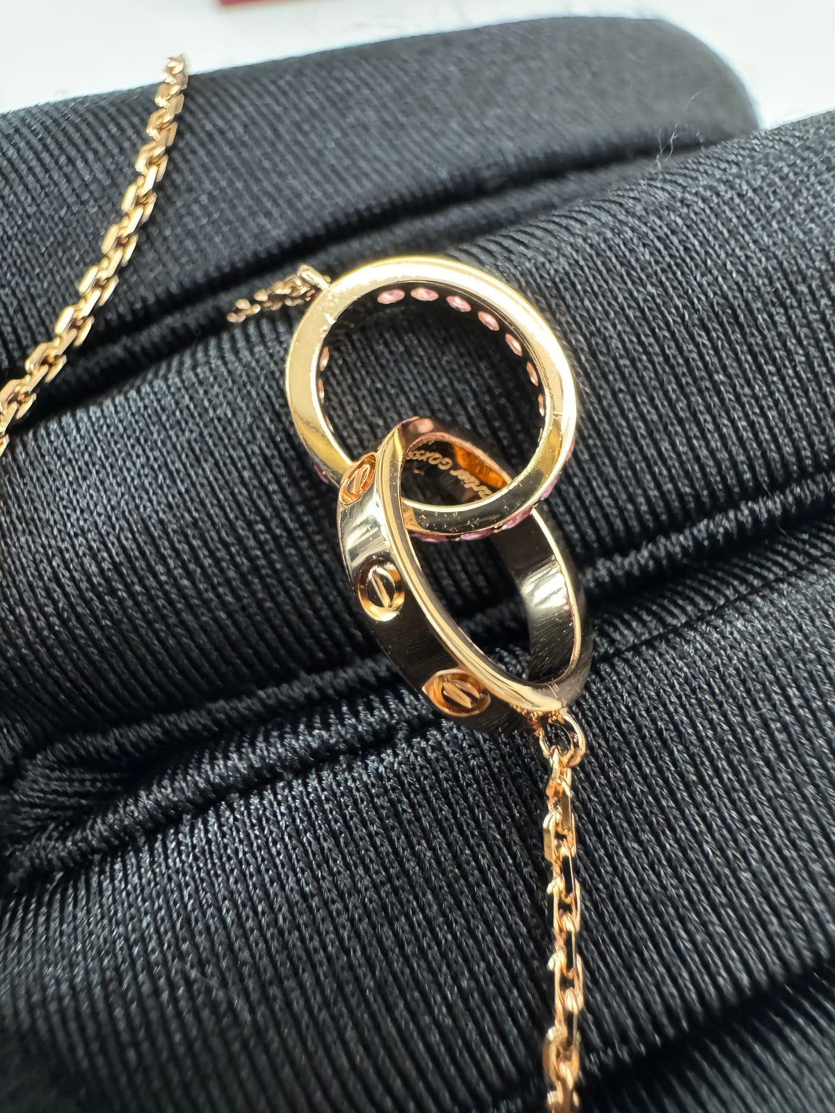 CARTIER Love 雙環粉藍寶玫瑰金項鏈