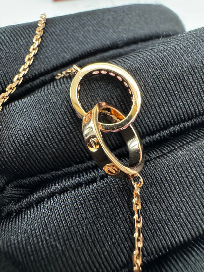 CARTIER Love 雙環粉藍寶玫瑰金項鏈