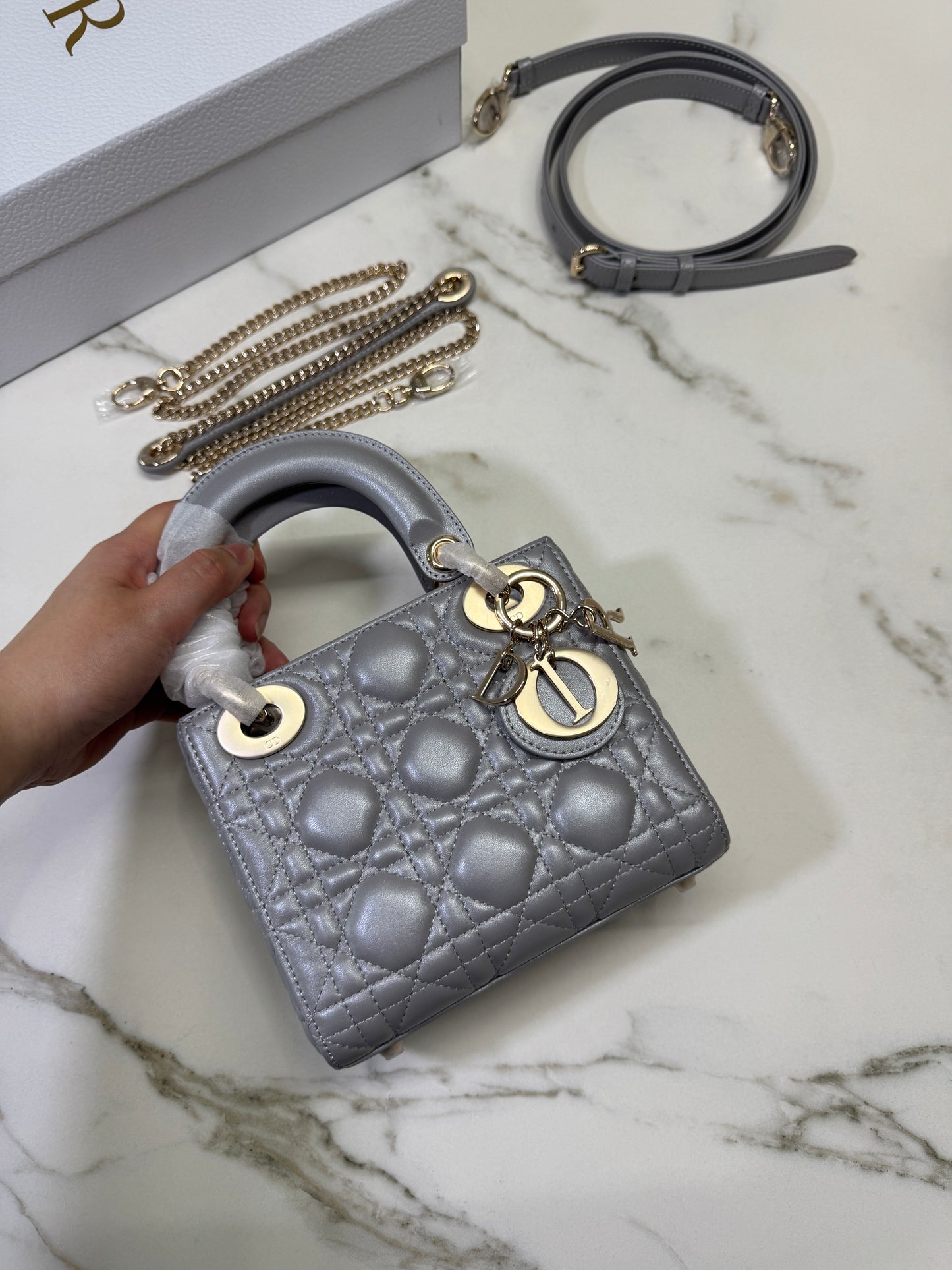 DIOR Lady Dior Mini 珠光灰