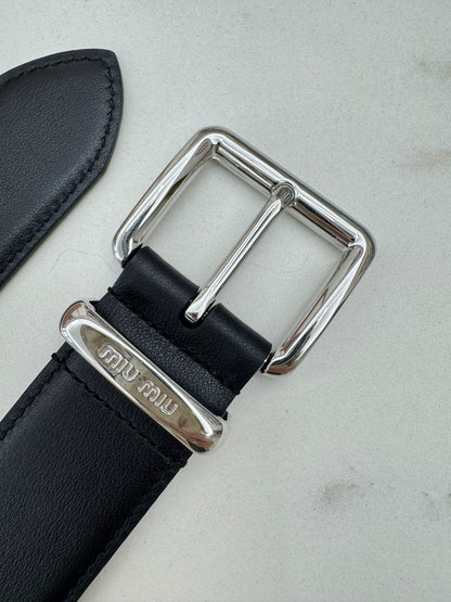 MIU MIU 黑銀皮帶 30mm