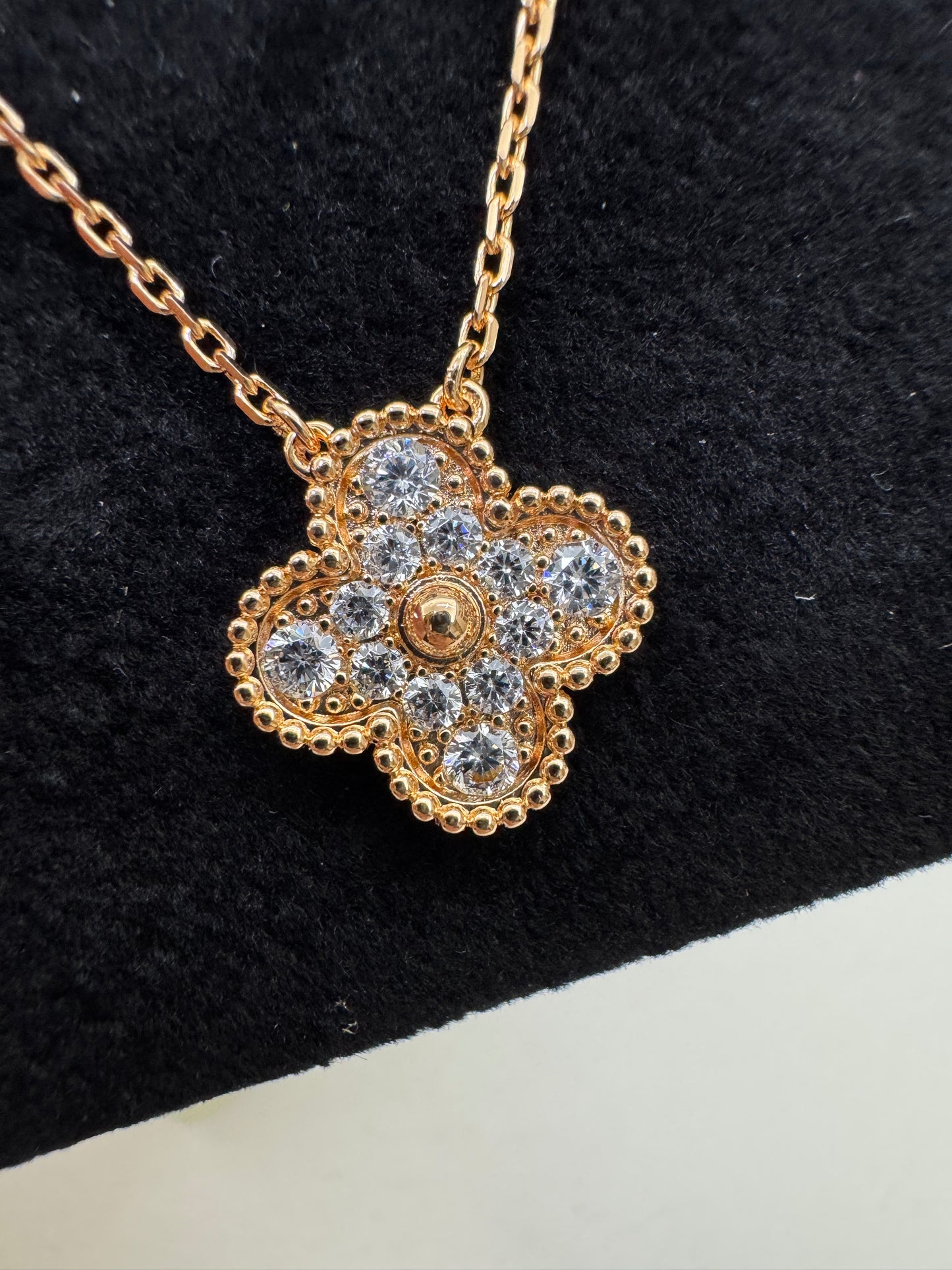 VCA Vintage Alhambra Necklace 滿鑽玫瑰金項鏈