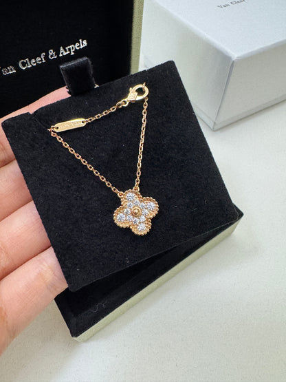 VCA Vintage Alhambra Necklace 滿鑽玫瑰金項鏈