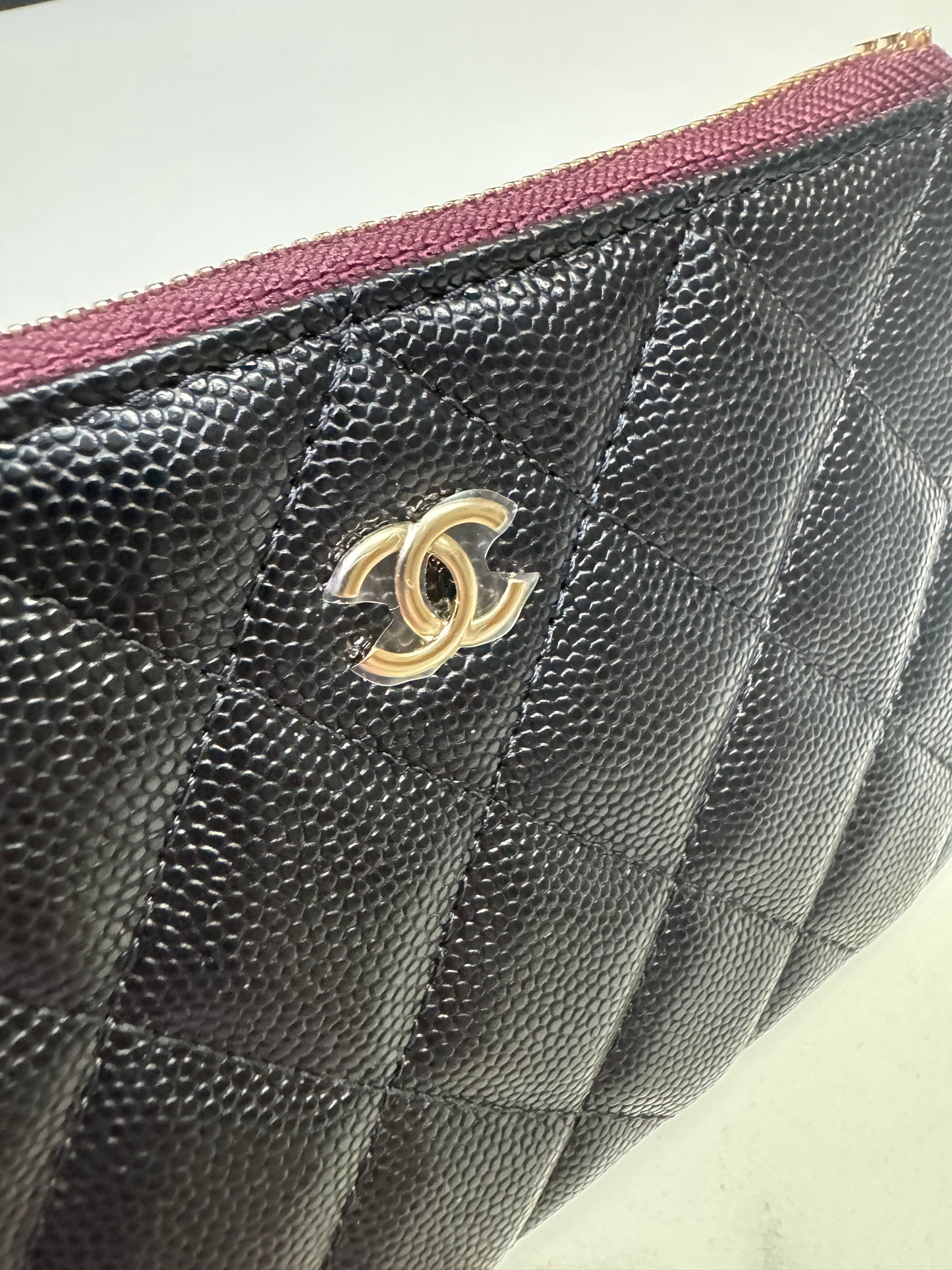 CHANEL 一字零錢包 牛皮 淡金扣