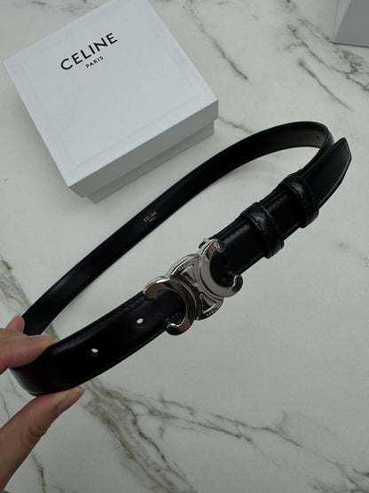 CELINE 凱旋門皮帶黑銀 2.5cm