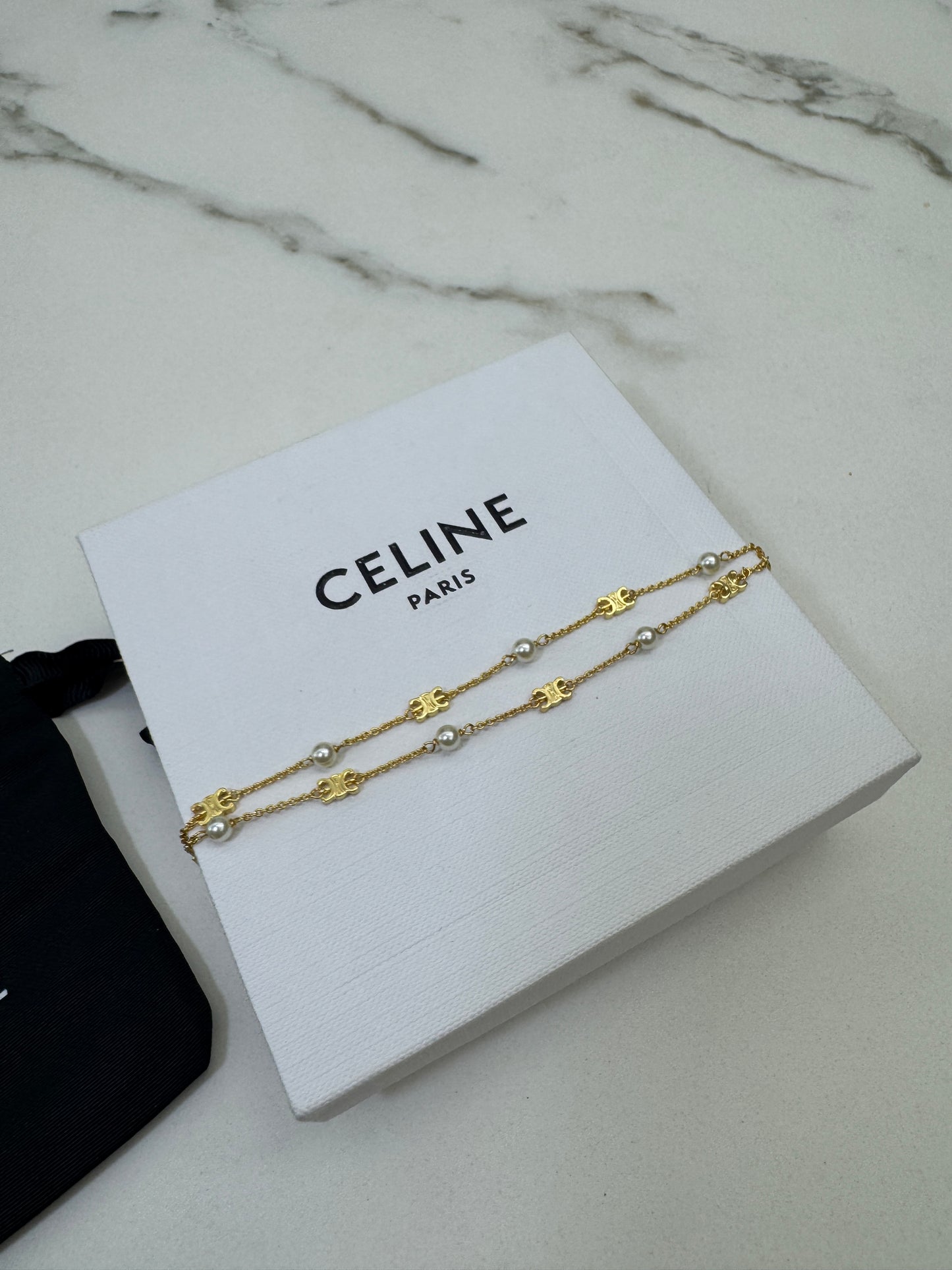 CELINE 凱旋門珍珠雙層手鏈