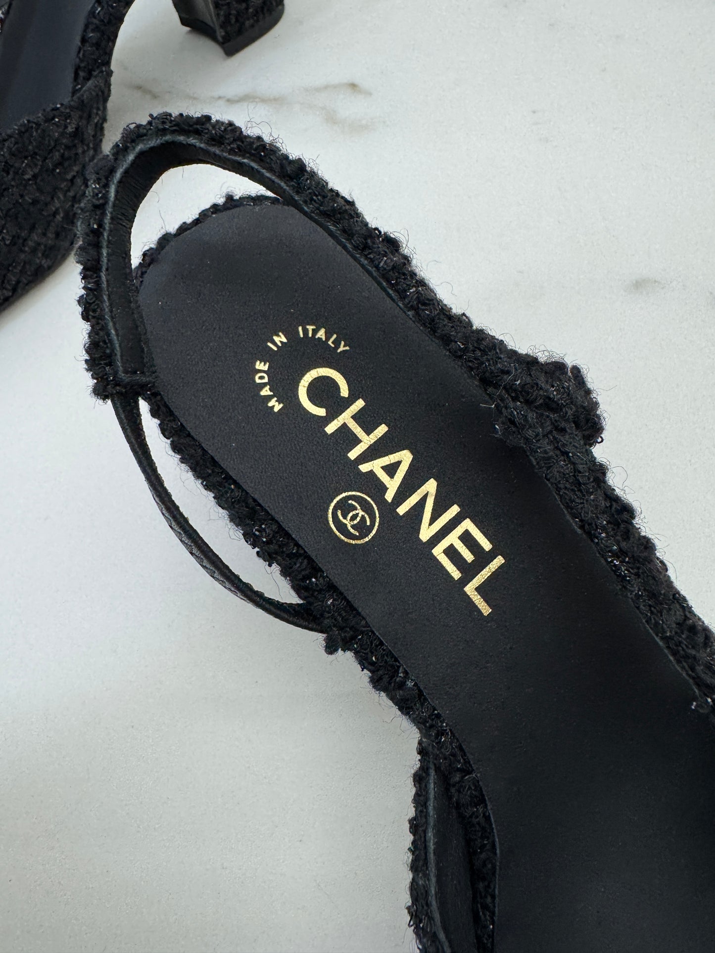 CHANEL 25A粗毛呢 Slingback