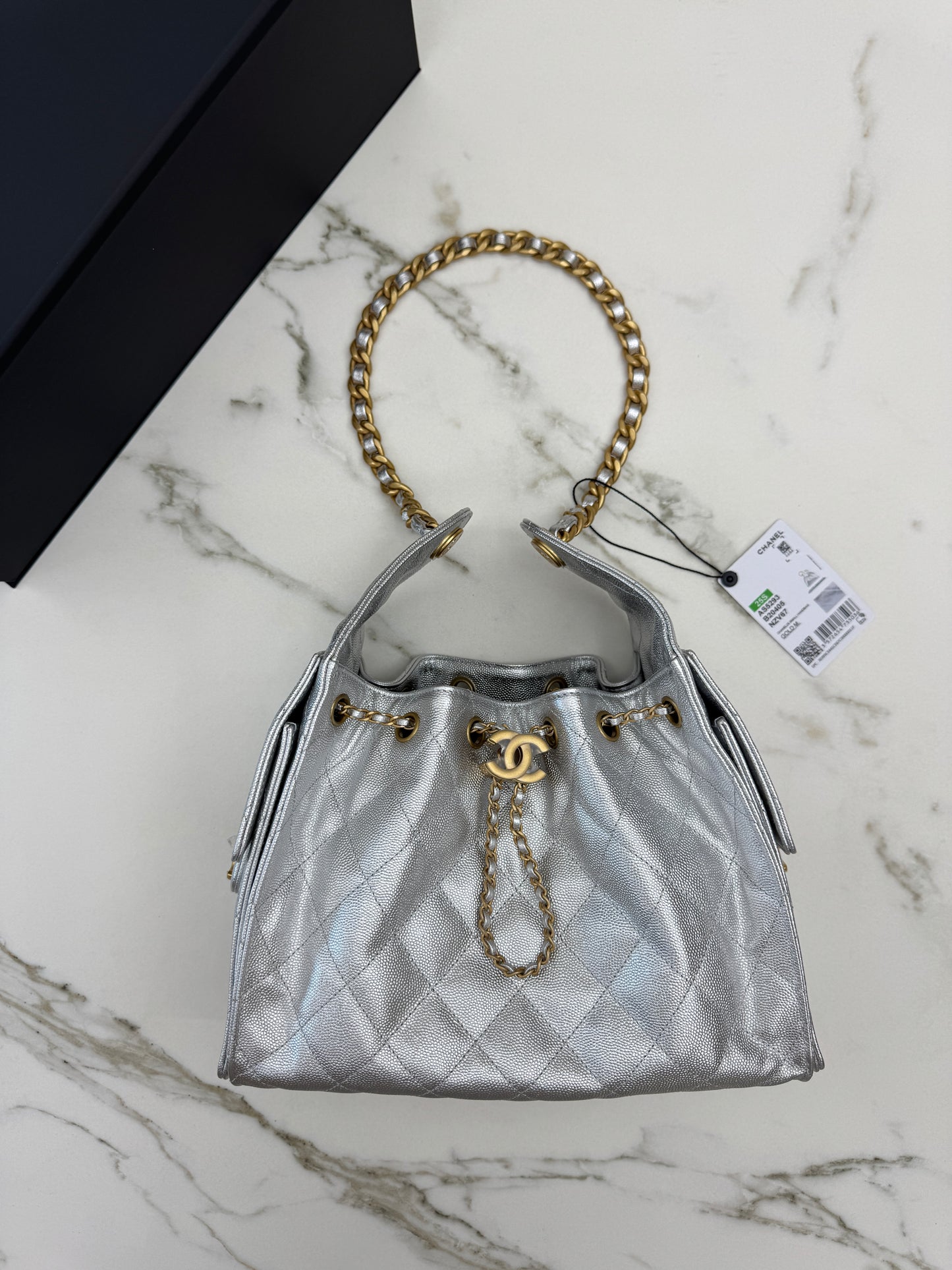 CHANEL 25Bag Small 銀色荔枝皮