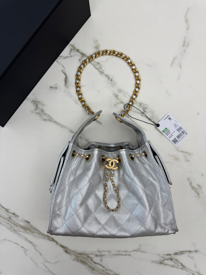 CHANEL 25Bag Small 銀色荔枝皮