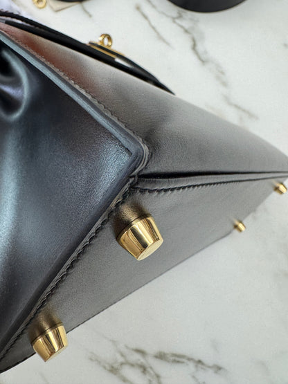 HERMES Kelly 25 黑色外縫金扣 Box Leather Sellier Noir GHW