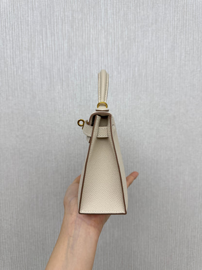 HERMES Mini Kelly II 奶昔白金扣 Epsom GHW