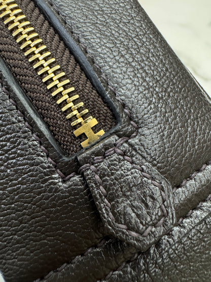 HERMES Mini Plume 一代 烏木色金扣 山羊皮 Ubene GHW Chevre Mysore