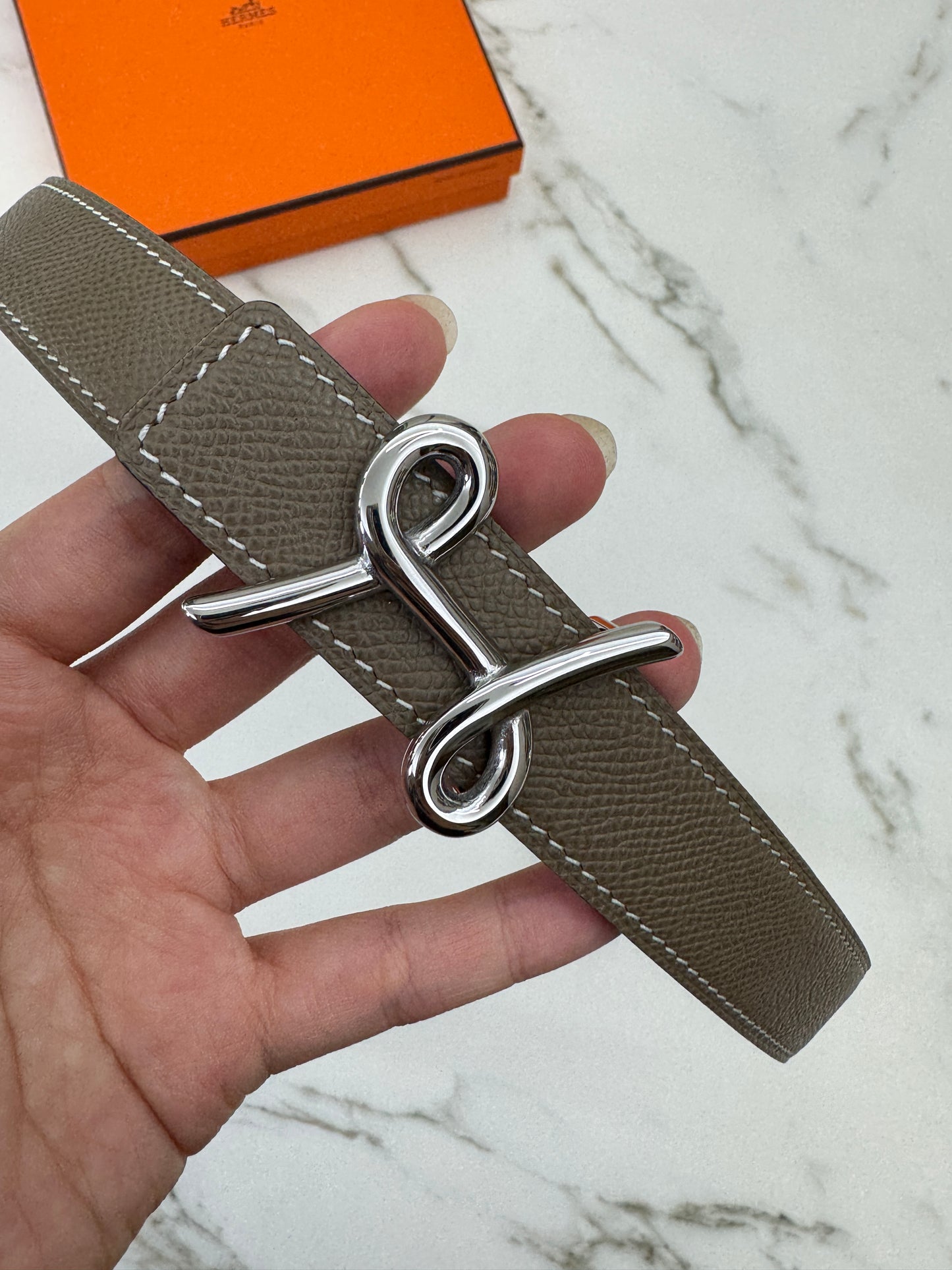 HERMES Cursives 皮帶 大象灰Epsom