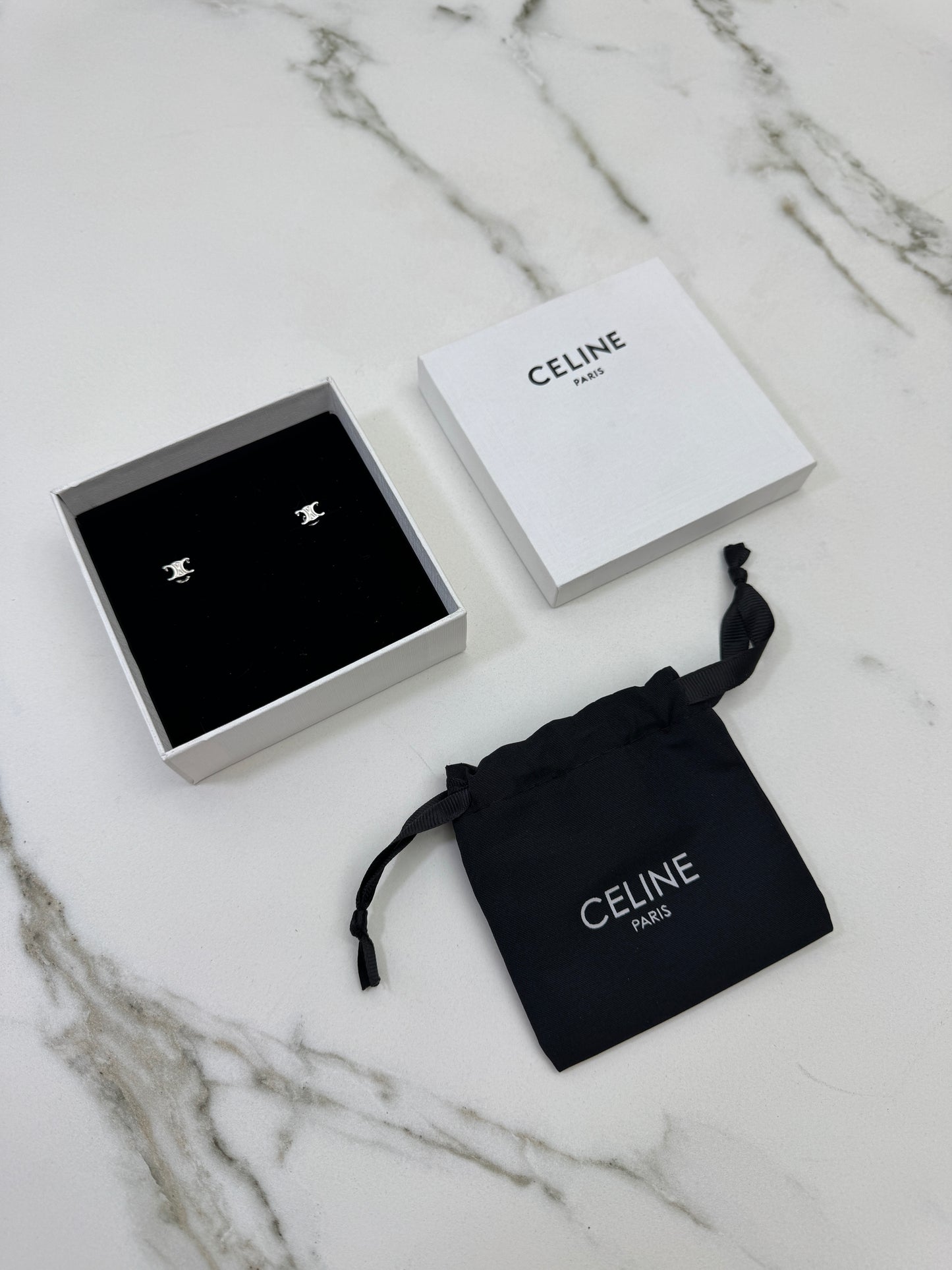CELINE 銀色凱旋門耳釘