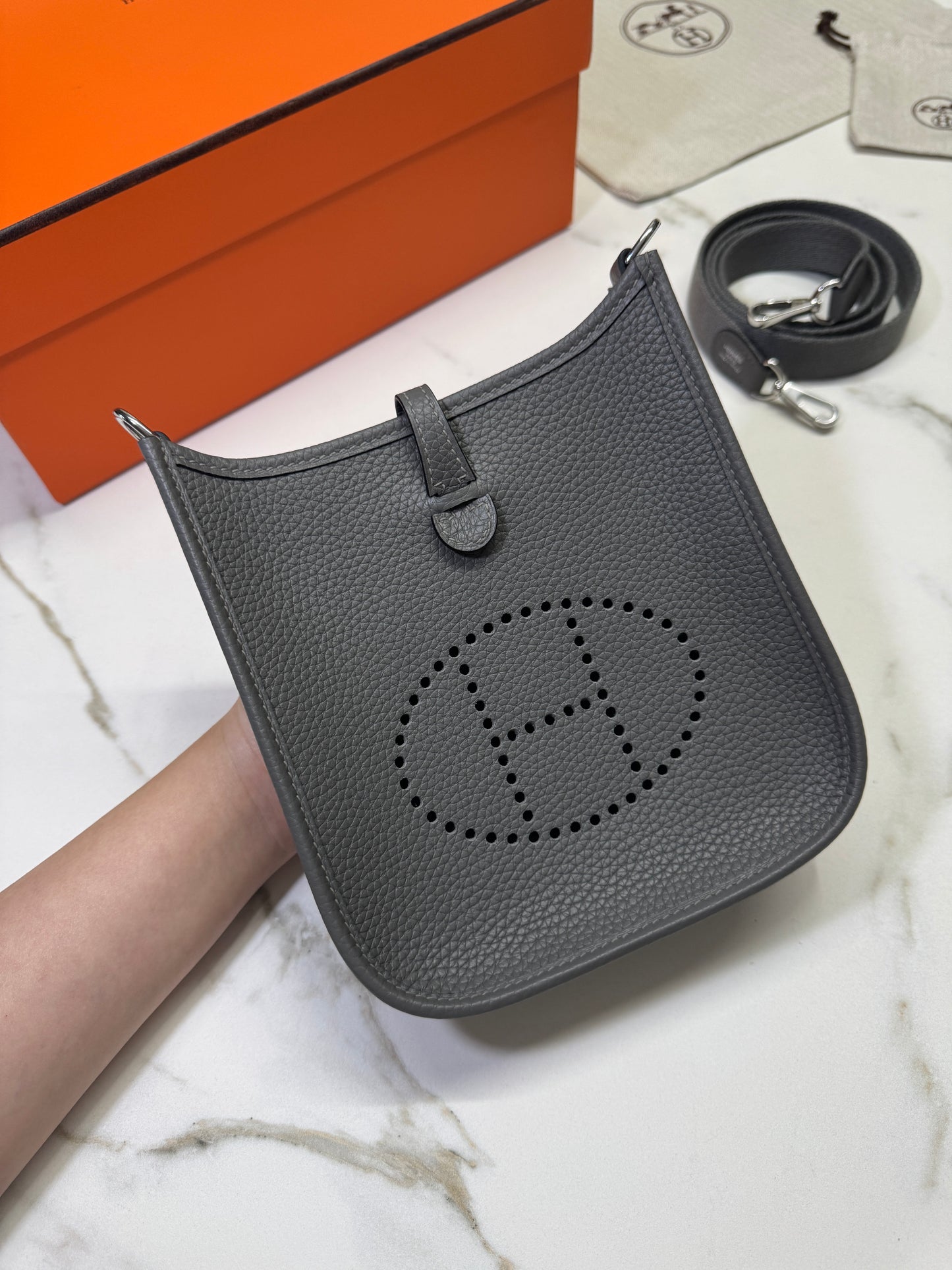 HERMES Mini Evelyn 積雨雲灰 0L Gris Meyer TC 銀扣PHW
