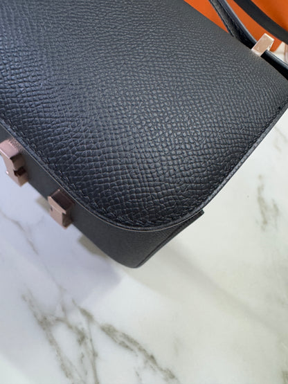 HERMES Mini Constance 黑色 玫瑰金扣 Epsom