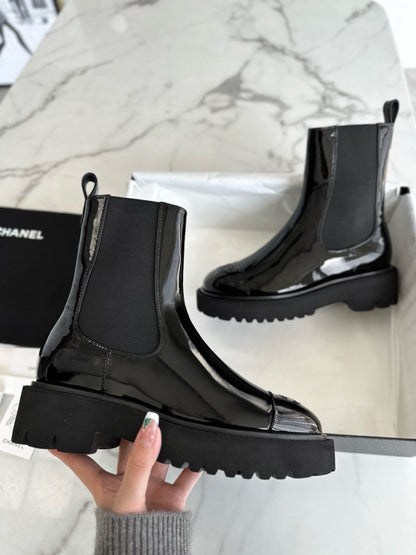 CHANEL 漆皮 厚底切爾西靴 Chelsea Boots 22C