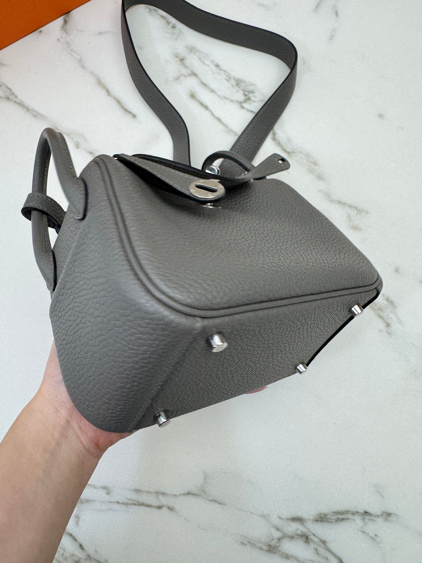 HERMES Mini Lindy 積雨雲灰銀扣 0L Gris Meyer PHW