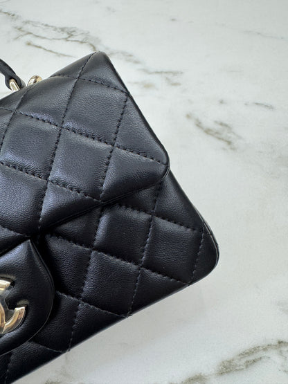 CHANEL Mini CF Handle 黑色羊皮淺金扣 Black Lambskin with GHE