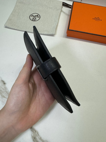 HERMES Bearn Compact Wallet 黑銀 短款 Epsom PHW