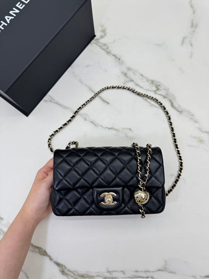 CHANEL 25K亮面淺金球 Mini CF20 Pearl Crush