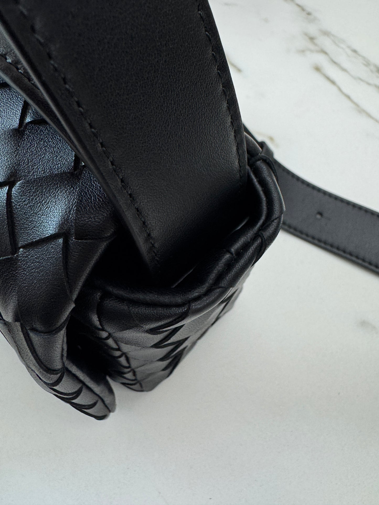BV Intrecciato Mini Bag with Flap Black