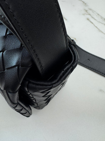 BV Intrecciato Mini Bag with Flap Black