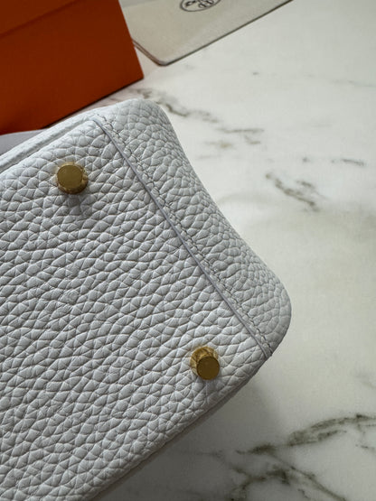 HERMES Mini Lindy II 純白色TC 金扣 GHW