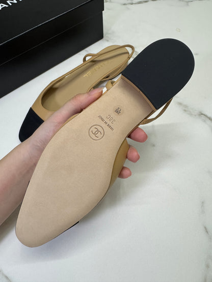 CHANEL 經典款 Slingback 娟布頭 Beige